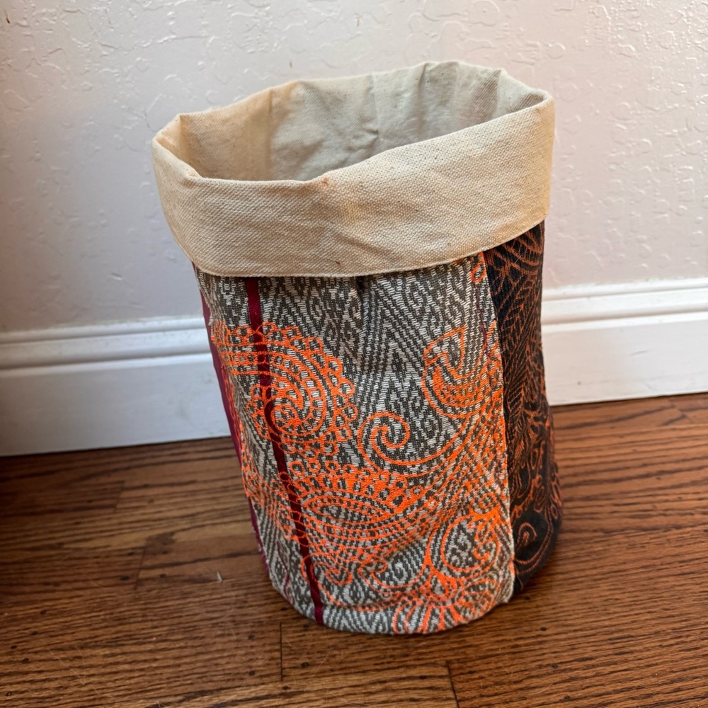 Moroccan Fabric Storage Basket - 14” tall x 9” wide - From Morocco *SEE PHOTOS*
